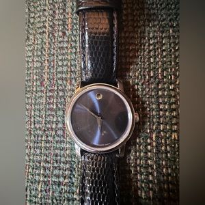 Movado Blue Swiss Quartz Watch Black Leather Band
